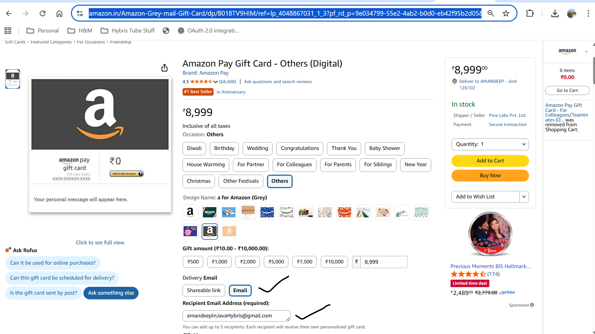 Amazon voucher steps for Standard