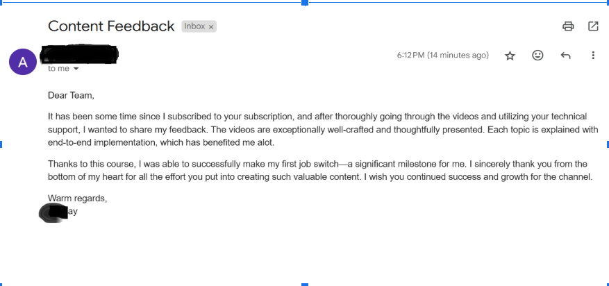 Member feedback screenshot (anonymized)
