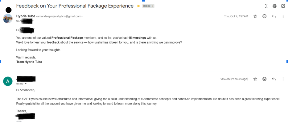 Member feedback screenshot (anonymized)