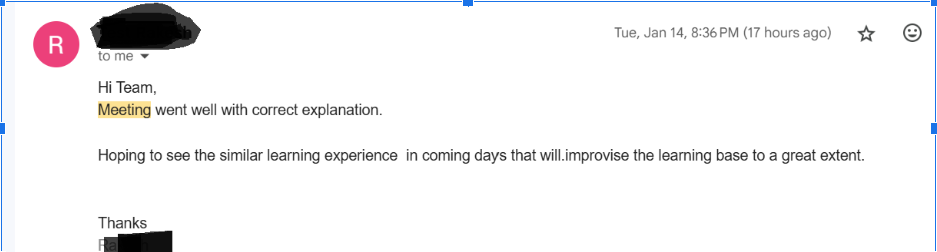 Member feedback screenshot (anonymized)