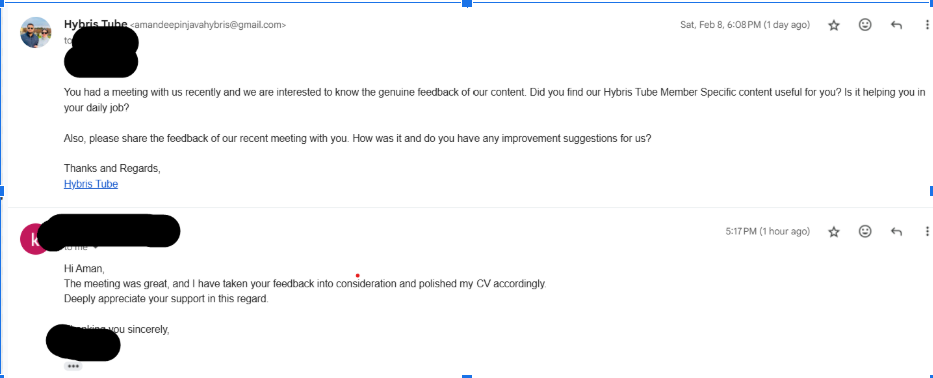 Member feedback screenshot (anonymized)