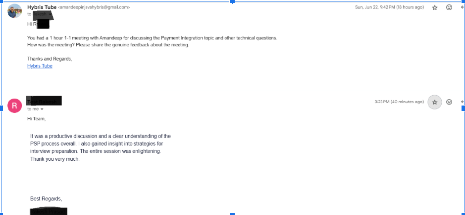 Member feedback screenshot (anonymized)