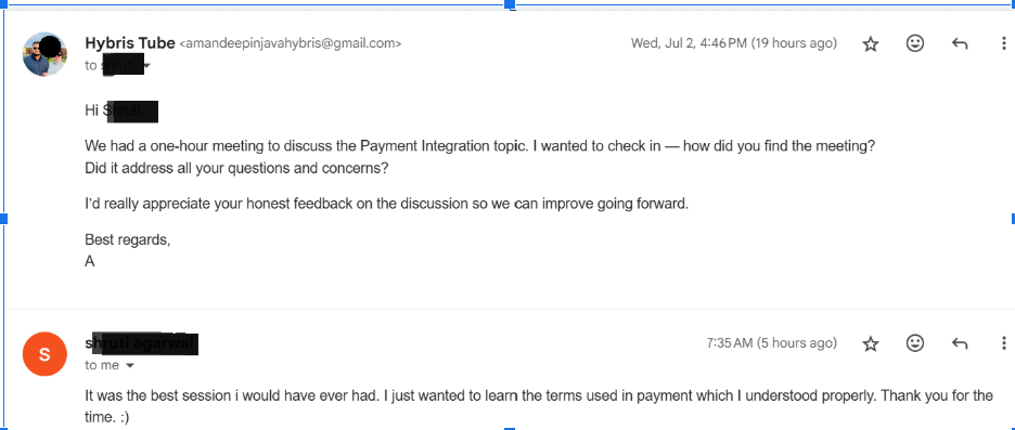 Member feedback screenshot (anonymized)