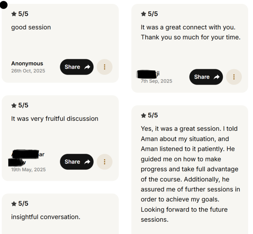 Member feedback screenshot (anonymized)