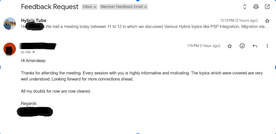 Member feedback screenshot (anonymized)